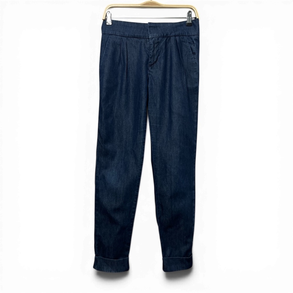 Fidelity Women’s Pleated Denim Pants Tencel Blend Cuffed Hem Sz 25